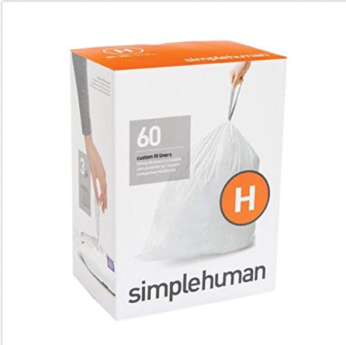 simplehuman Easy to lift, tie and carry Convenient drawstring handles code H custom fit liners 3 refill packs, (60 liners),Code H - 30-35L