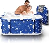 Vasca da bagno portatile, vasca da bagno pieghevole da 120 cm, installazione gratuita, vasca da bagno addensata a 7 strati con supporto in metallo, SPA (Stile stellare M2)