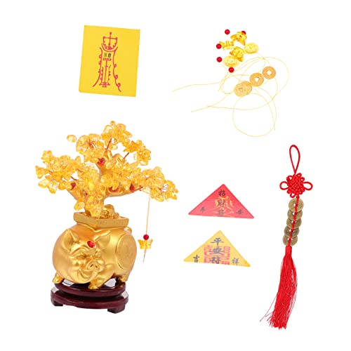 Arbre d'argent de bureau et nœud chinois pour ornements maison