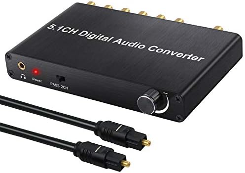 huiqixian 192kHz DAC Converter Decoder with Volume Control Support Dolby AC-3/ DTS Digital Optical Coaxial Toslink to 5.1CH Analog and 3.5mm Jack Audio Converter Adapter for HDTV PS3 PS4 Blu-ray DVD