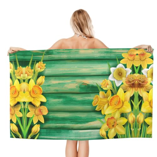 Serviette de bain microfibre anti odeur séchage rapide motif fleurs jonquilles