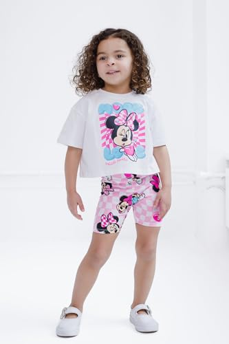 Image of Disney Junior Girls Cropped Boxy T-Shirt and Bike Shorts Outfit Set Toddler to Big Kid Sizes (2T - 14-16)