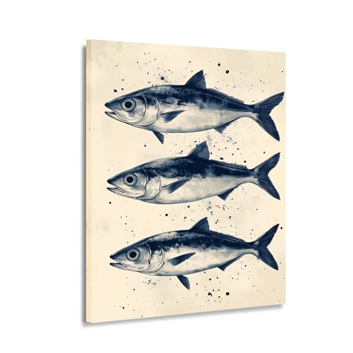 Toile 3 Sardines décoration murale océan moderne sans cadre 100x160cm