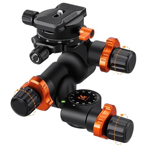 K&F CONCEPT 3-Way Geared Tripod Head, Millimeter Micro-Adjustment, Aluminum Alloy Tripod Head...