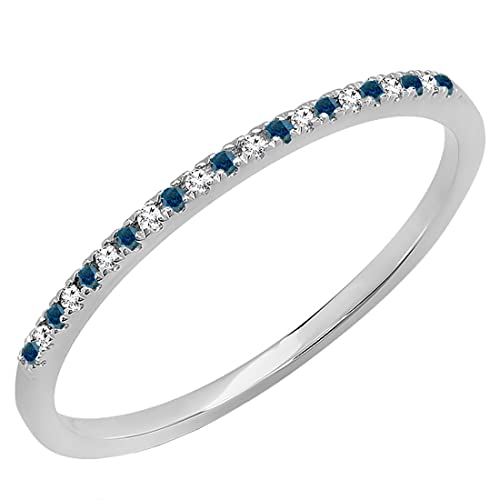 Dazzlingrock Collection 0.08 Cttw Alternate Round Blue & White Diamond Dainty Stackable Wedding Band for Her in 14K Solid Gold