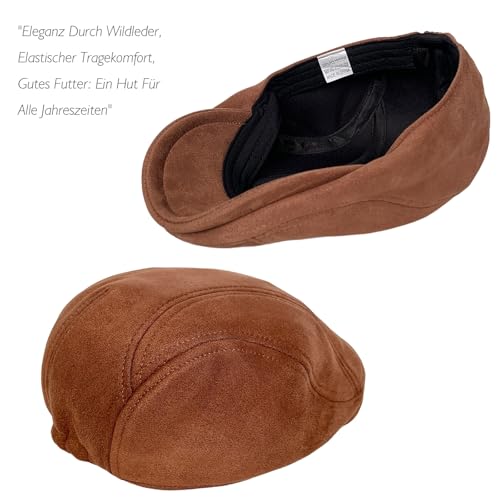 HIQIU Wildleder Schiebermütze Herren Barett Cap, Vintage Schirmmütze Herren Flat Cap Damen Freizeit Newsboy Cap Baskenmütze (DE/NL/SE/PL, Alphanumerisch, Einheitsgröße, Braun)