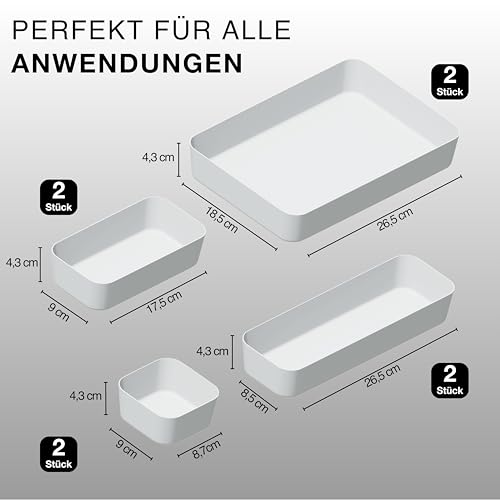 VMbathrooms Schubladen Organizer Set für jeden Bedarf | Praktische Schreibtisch Sortierboxen | Schubladentrenner – Ihr idealer Ordnungshelfer im Alltag für Büro & Haushalt (Hellgrau)