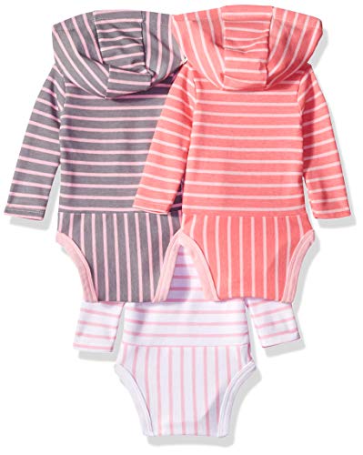 Hanes baby girls Ultimate Flexy 3 Pack Hoodie Bodysuits Bodystocking, Pink Stripe, 18-24 Months US
