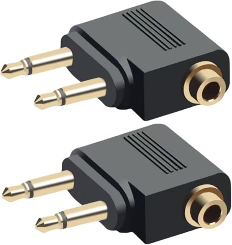 Peak Power Airplane Headphone Adapter (2 Pack) Dual 3.5mm Airline Audio Jack Converter 2-Prong Flight Adapter Gold Plated Stereo Sound Compatible with In-Flight Entertainment Systems