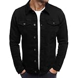 Chaqueta de mezclilla clásica para hombre, estilo casual, ajustada, con botones, lavada, estilo camionero, Negro -, XX-Large