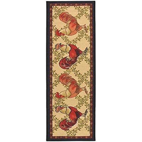 RugStylesOnline Kitchen Collection Rooster Beige Multi-Color Printed Slip Resistant Rubber Back Latex Contemporary Modern Runner Area Rug (9112) (20" x 59" Runner) Cover