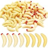 100pcs Bass Fishing Worms Lures, Silicone Soft Maggot Baits Bread Worm Fishing Lures, Bread Worm Wax Worms for Trout Panfish, Fresh Water Fishing Lures Set, 2 Styles