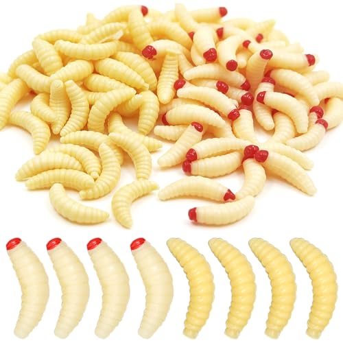 100pcs Bass Fishing Worms Lures, Silicone Soft Maggot Baits Bread