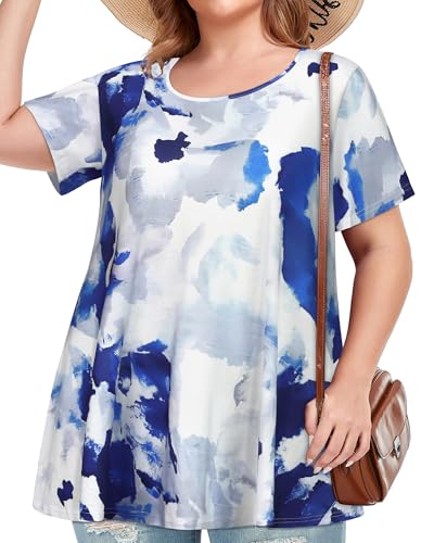 Image of JOELLYUS Plus Size Tops for Women Tunic Floral Casual Short Sleeves T Shirts Flowy Blouses 2026