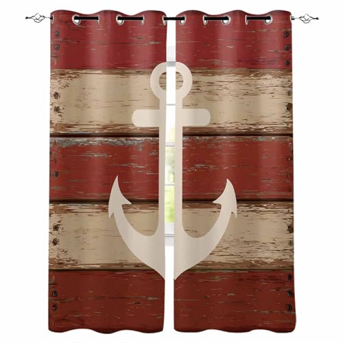 Pinroote Nautical Anchor Blackout Curtain 45 Inch Length 2 Panels