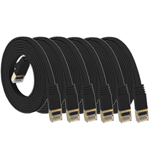 Jadaol Cat 7 Shielded Ethernet Cable 5 ft 6 Pack (10GB Fastest Cat7 Flat Ethernet Patch Cables - Internet Cable for Modem, Router, LAN, Computer,Switch - Compatible with Cat 5e, Cat 6 Network