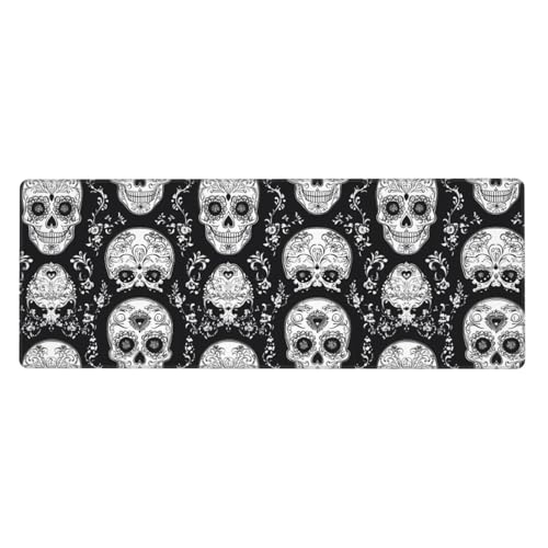 Tapis de souris pour ordinateur portable de jeu avec bords cousus et imprimé tête de mort