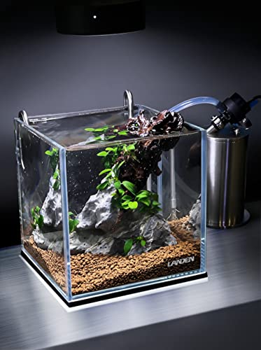 Image of LANDEN 25C 3.7 Gallon Cube Rimless Low Iron Aquarium Tank, W9.84xD9.84xH9.84 in(25x25x25cm) 5mm Thickness with Nano Foam Leveling Mat Included