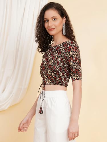 Image of Yash Gallery Women's Cotton Zig-Zag Printed Regular Regular Fit Short Sleeve Blouse