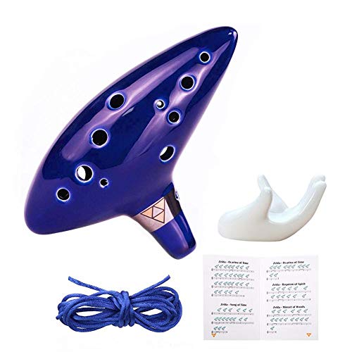 Ocarina 12 Trous Alto C Céramique – Bleu Zelda, Cordon, Livre + Boîte, Idéal Débutant & Fan Légende De Zelda