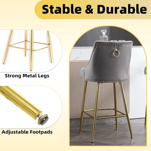 Westice US-105-217-WES01 Bar Stools Set Of 2, Modern Velvet 30 Inches Bar Height Barstools With Rivet Trim Wingback thumb #7