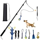 GRETMIX Flirt Pole for Dogs, Interactive Toys Tug-of-war for Dogs, Four-Section Retractable Adjustable Length, Chase Toys with Rope Chewing Sticks, for Outdoor Exercise & Training