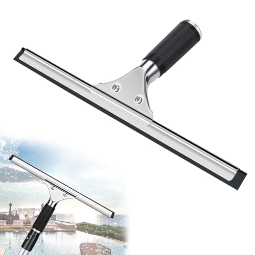 Limpiacristales Ducha Profesional, Escobilla de Goma para Ventana de Acero Inoxidable para Limpiar y Secar Vidrio, Azulejos, Ventanas, Baño, para Eliminar Cualquier Resto de Agua 30 cm (Negro)