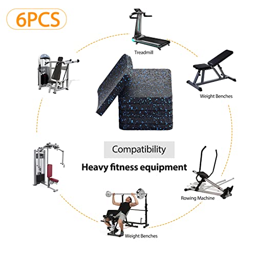 Treadmill Mat Pads, Exercise Equipment Mat With High Density Rubber For Protect Floors 3.94" X 3.94" X 0.5" (6 Pcs) Black #TOP3