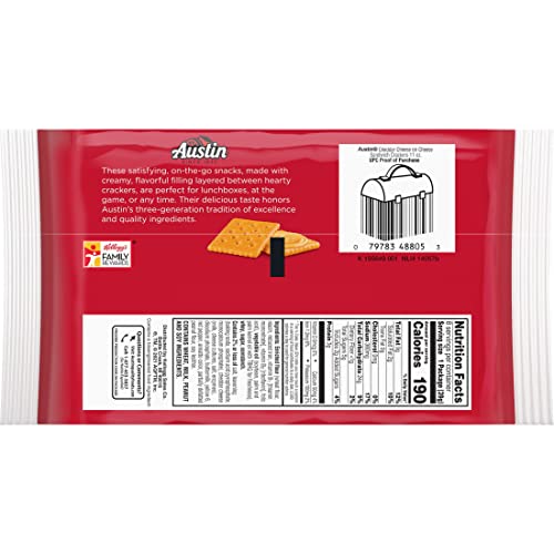 Austin Sandwich Crackers, Single Serve Snack Crackers, Office And Kids Snacks, Cheddar Cheese On Cheese, 11Oz Tray (8 Packs) #TOP6