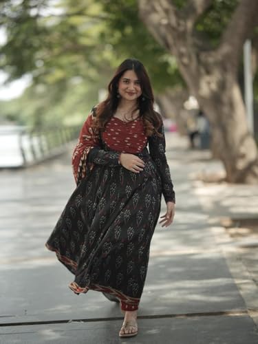 Image of ANNI Designer Women's Rayon Viscose Anarkali Kurta Set with Pant and Dupatta | Stylish Long Kurti Dress for Festive, Party, and Ethnic Wear