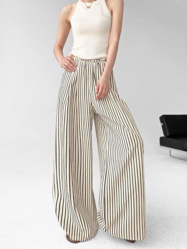 Women Y2K Striped Cargo Pants High Waist Elastic Wide Leg Baggy Trousers Trendy Streetwear for Teens Parachute Casual3