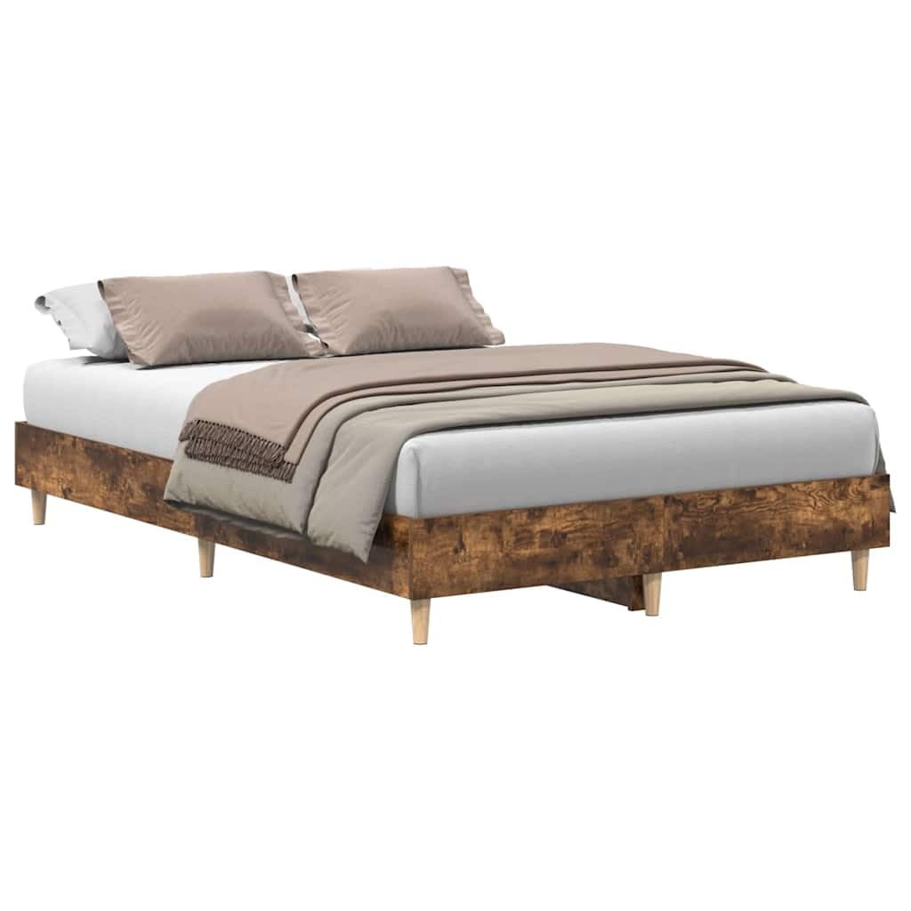 Vidaxl (Smoked Oak, 135 X 190 Cm) Bed Frame No Mattress Black 140X190 Cm Engineered Wood