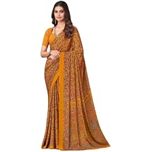 Women's Crepe Floral Printed Crepe Silk Saree,sari With Unstitched Blouse Piece-ARC01