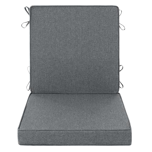 Image of Outdoor Chair Cushions, Water-Resistant & Fade-Resistant, Patio Furniture Lawn Dining Chair Seat Replacement with Mid Back, Ties Zipper, Removable Cover, 18 x 16.5 Inch, Set of 1, Dark Grey