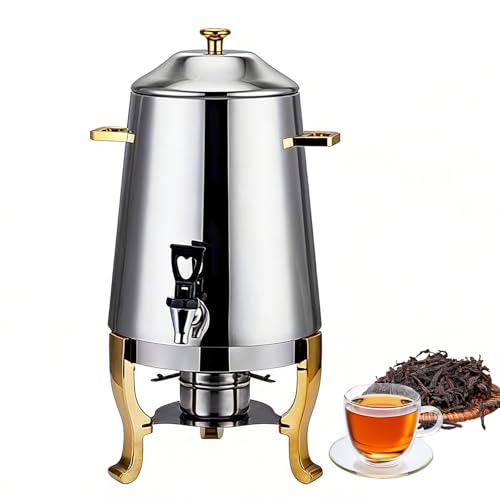 XGKEYQOHSV Dispensador de Bebidas Aislado de Acero Inoxidable de 3.4 galones, cafetera Comercial con Grifo, Detalles cromados y Dorados, para té, Agua, Jugo y Leche.
