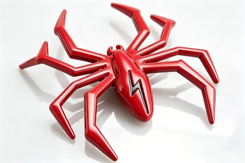 Image of 3D Spider Chrome Emblem Badge Sticker Decoration for Car, Truck, Motorcycle, RV, Scooter, SUV, Door, Window (Red Back Black Flash Spider)
