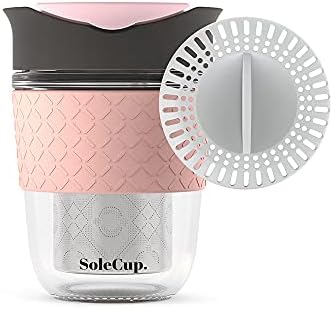 SoleCup Travel Mug - 3-in-1 Detachable Loose Tea Infuser, Smoothie Cup Filter, Insulated Coffee Mug with Spill Proof Lid - 12oz/340ml BPA-Free Reusable Coffee Cups with Silicone Band (Black)