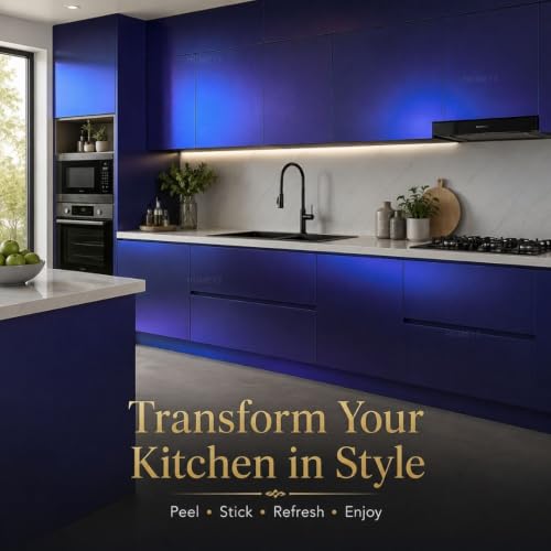 Image of HOME13 Blue Wallpaper Self Adhesive Kitchen Wallpaper Waterproof Vinyl Remoavble Sticker Matte Wall Paper for Countertops Bathroom Kitchen Cabinet (20x150 Inch)