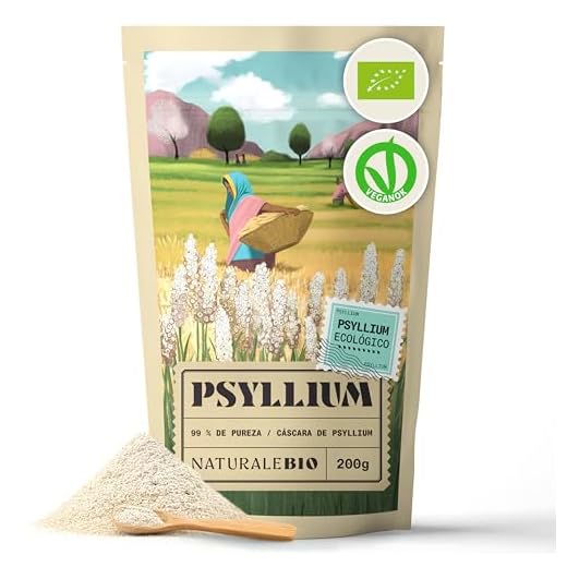 Cáscara de Psyllium Ecológico - 99% Pureza - 200g. Psyllium Husk, Natural y Puro. Cutícula de semillas de Psilio Orgánico, producido en India. Rico en Fibra, para añadir al Agua, Bebidas y Zumos.