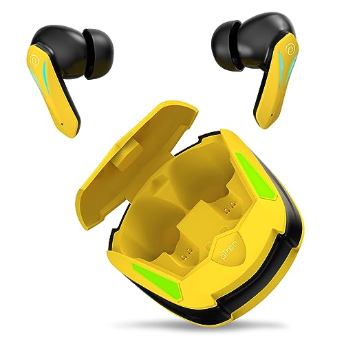 pTron Newly Launched Bassbuds B91 TWS Earbuds with 38ms Gaming Low Latency, AI-ENC Stereo Calls, 40Hrs Playtime, Dual HD Mic, in-Ear Bluetooth 5.3 Headphones, Fast Type-C Charging & IPX5 (Yellow)