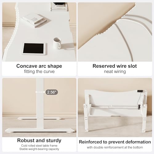 Image of Solid Wood Electric Standing Desk 55 inchx23.6 inchHome Office Desk,Adjustable Workbench with 3 Stages Single Motor, Computer Workstation with T-Shaped Metal Bracket,White Standing Desk for Gaming(1 Box)