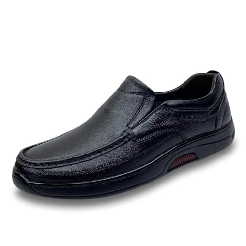Men's Soft Leather Slip-On Casual Loafers Comfortable and Lightweight Outdoor Non-Slip Round Toe Driving Walking Flat Orthopedic Shoes