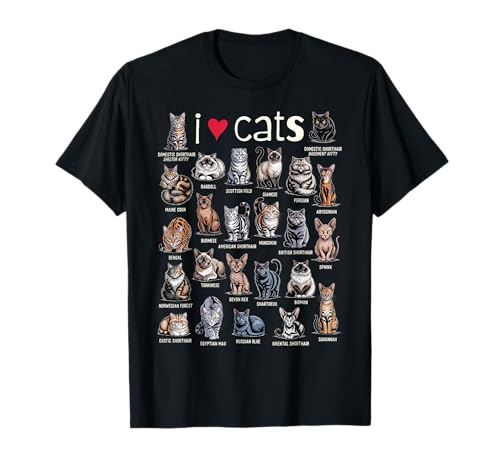 I Love Cats America Cat Breeds T-Shirt