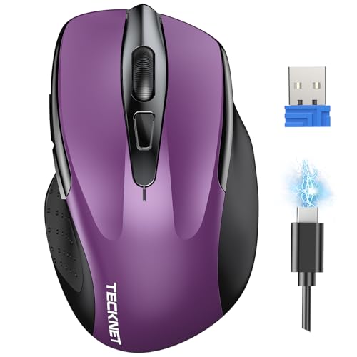 TECKNET Souris sans Fil Rechargeable, Souris Silencieuse, Jusqu'à 90% de Réduction du Bruit, 4800 DPI,6 Boutons de Souris Ergonomiques, 2,4G USB, Compatible...