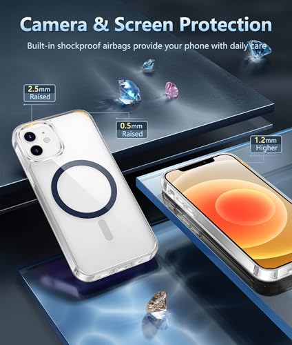 Image of FNTCASE for iPhone 12 Case Clear: iPhone 12 Pro Case Magnetic Phone Cases Compatible with Magsafe Slim Anti Yellowing Rugged Protective Transparent Cell Phone Cover (D-Sapphire Blue)