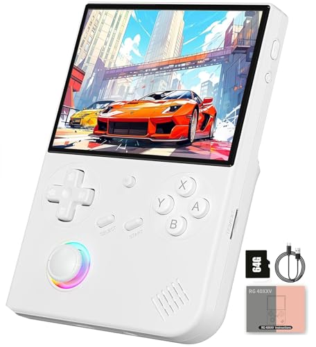 Whatsko RG40XXV Consola Retro Portatil,RGB Joystick de Iluminación de 4 Pulgadas de Pantalla IPS,64G TF Card con 5500+ Juegos,Soporte 5G WiFi Bluetooth 4.2 y HDMI TV de Salida(Blanco)