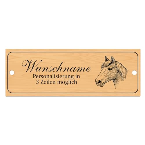 Dekolando Stallschild Boxenschild Haflinger personalisierbar mit Wunschtext Pferd Pferde &ndash; Stalltafel aus Kunststoff in Holzoptik &ndash; 20 cm &times; 7,5 cm