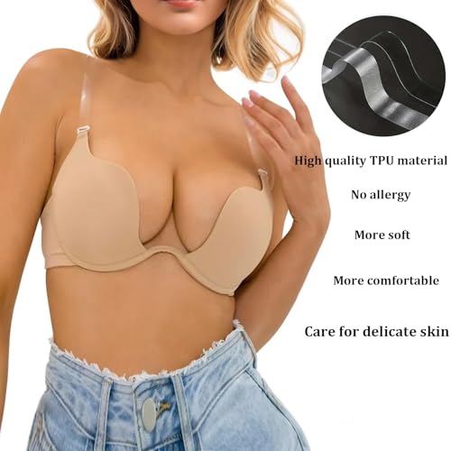 Clear Bra Straps, 4 Pairs Invisible Bra Straps+4Pcs Strap Clips, Adjustable Bra Straps Bra Clips to Make Racerback3