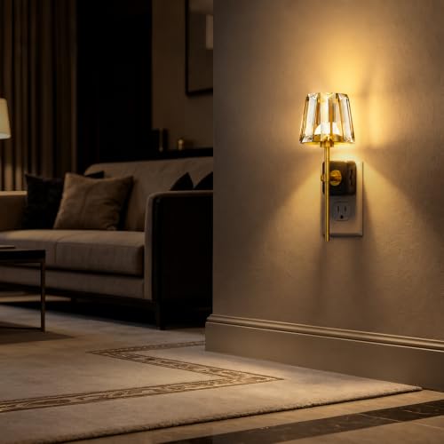 Image of LED Night Lights Plug into Wall, Decorative Crystal Nightlights | 2 Pack Dimmable Night Light 180 Rotating Plug in, Dusk to Dawn Sensor, Crystal Wall Sconces for Bedroom Hallway Living Room