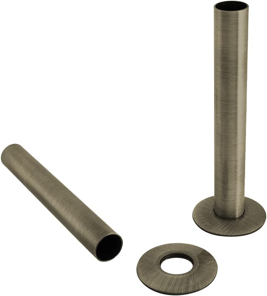 Warmehaus Pair of 180mm Antique Brass Radiator Pipes and Pipe Collars Sleeves โ image 1